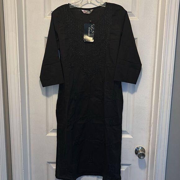 JAI GOVINDAM Indian Hand Embroidered Kurti-Chikankari Cotton Long Kurti's Tunic - Picture 5 of 10